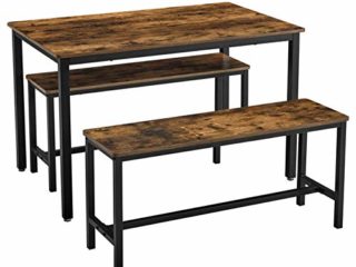 VASAGLE Juego de Mesa de Comedor y Sillas, Mesa de Cocina de 110 x 70 x 75 cm con 2 Taburetes de 97 x 30 x 50 cm, Marco de Acero, para Comedor, Sala de Estar, Marrón Rústico y Negro KDT070B01