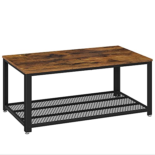 Vasagle LCT61X - Mesa de Centro en diseño Industrial, para la televisión, para el salón, con Gran Estante, Patas Regulables, Protege el Suelo, con Estructura de Metal, Estable, fácil de Montar