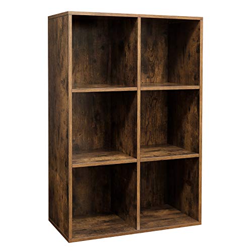 VASAGLE Librería, Estantería Almacenaje, Librería de 6 Compartimientos, para Sala de Estar, Estudio, Oficina, 65,5 x 30 x 97,5 cm, Marrón Rústico LBC203BX