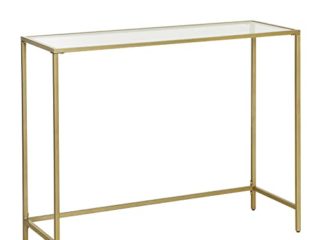 VASAGLE Mesa de Consola, Mesa de Entrada, Extremo del Sofá, Tablero de Vidrio Templado, Marco de Metal, Patas Ajustables, para Salón, Entrada, Pasillo, Dorado LGT26G