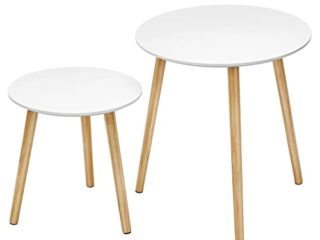 VASAGLE Mesas auxiliares nórdicas, Juego de 2 mesas de café, Mesaits de Centro para salón, Mesas Redondas, Patas de Madera de Pino, Blanco y Natural LET07WN
