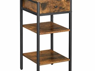 VASAGLE Mesita de Noche, Mesa Auxiliar, Mesa Lateral con cajón y 2 estantes de Almacenamiento, Estilo Industrial, Marrón Rústico y Negro LET502B01