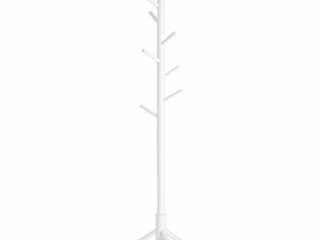 VASAGLE Perchero de Pie, Perchero para Abrigos, Perchero de Madera Maciza y Sombrero con 8 Ganchos para Ropa, Bolsos, Monederos, para la Entrada, Pasillo, Blanco RCR04WT