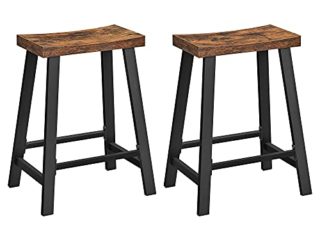 VASAGLE Taburete de Cocina, con Asiento Curvado, Juego de 2, Taburetes de Bar, 60 cm de Altura, para Cocina, Comedor, Oficina, Estudio, Estilo Industrial, Marrón Rústico y Negro LBC074B01