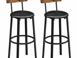 VASAGLE Taburetes de Bar, Taburetes de Barra, Juego de 2 Taburetes Tapizados de PU, 39 x 39 x 100 cm, Reposapiés, Montaje Simple, Industrial, para Cocina, Comedor, Marrón Rústico y Negro LBC069B81