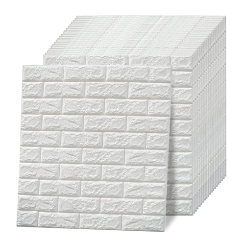 VASEN Papel Pintado Pared 3D Paneles Pared Autoadhesivos Papel Pintado Autoadhesivo Imitación Ladrillo Paneles Decorativos 3d para Salón Cocina, 77 x 70cm (20 piezas, Blanco)