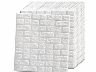 VASEN Papel Pintado Pared 3D Paneles Pared Autoadhesivos Papel Pintado Autoadhesivo Imitación Ladrillo Paneles Decorativos 3d para Salón Cocina, 77 x 70cm(10 piezas, Blanco)