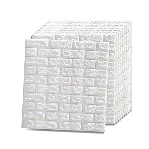 VASEN Papel Pintado Pared 3D Paneles Pared Autoadhesivos Papel Pintado Autoadhesivo Imitación Ladrillo Paneles Decorativos 3d para Salón Cocina, 77 x 70cm(10 piezas, Blanco)