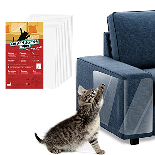 VavoPaw Cinta Adhesiva Antiarañazos para Gatos, 12 PZS Pegatina Protectora Transparente Disuasorio Antidesgaste Entrenamiento con 3 Tamaños para Muebles Sofá Pared Puerta Alfombra, Blanco