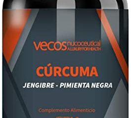 Vecos | Cúrcuma (1.100 mg) con Jengibre (200mg) y Pimienta Negra (10 mg) | Suplemento Antioxidante para el Cuidado del Organismo y las Articulaciones | 100 Cápsulas Vegetales | 100% Apto Veganos