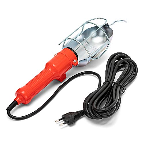 Velamp Workshop Lámpara de Trabajo portátil para Uso en Garaje, Bodega, Taller, Obra de construcción con Interruptor y Cable de 5 m. Portalámparas E27, Compatible con LED, 60 W, Naranja