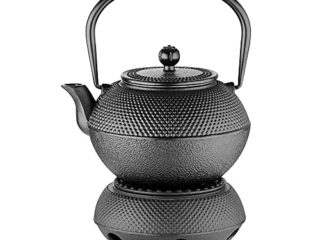 Velaze Tetera Japonesa de Hierro Fundido, Tetera Portátil de Estilo Japoneso con Calentador de Hierro Fundido y Red de Infusor de Acero Inoxidable, Negro(1,1L)