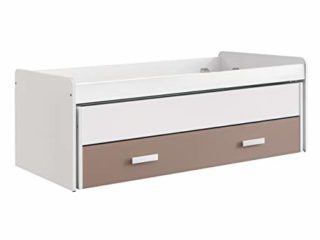 Venprodin | Cama Nido Doble Compacta Juvenil con 2 Cajones Color Blanco y Moka Medidas : 74 cm (Alto) x 201 cm (Ancho) x 100 cm (Prof)