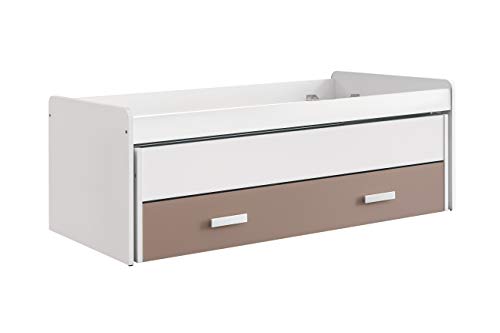 Venprodin | Cama Nido Doble Compacta Juvenil con 2 Cajones Color Blanco y Moka Medidas : 74 cm (Alto) x 201 cm (Ancho) x 100 cm (Prof)
