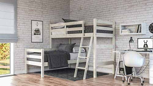 Venprodin | Litera De Madera Maciza de Pino en L para Cama de 90X190 Color Blanco Decapé