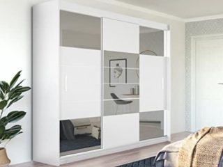 Venta-unica - Armario 2 Puertas correderas - con Espejo - 250 cm - Blanco - ROVINJA