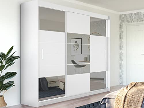 Venta-unica - Armario 2 Puertas correderas - con Espejo - 250 cm - Blanco - ROVINJA
