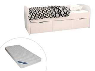 Venta-unica - Cama LOUANE con 2 cajones y 1 arcón - 90 x 190 cm - Blanco + Colchón