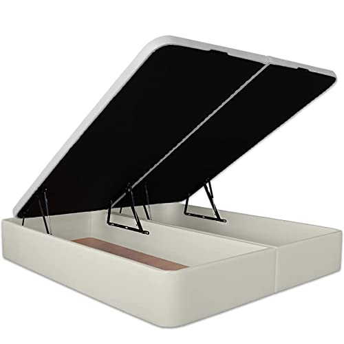 Ventadecolchones - Canapé Abatible Serena Gran Capacidad, Tapizado en Polipiel Blanco Roto con Tapa en Tejido 3D Transpirable, 180 x 200 cm (2 uds 90 x 200 cm)
