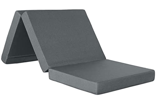 Ventadecolchones - Colchón Plegable con Cierre y Asa 120 x 190 x 10 cm con Espuma D25 extrafirme en Loneta Premium Gris para Furgonetas, de Viajes o para Invitados