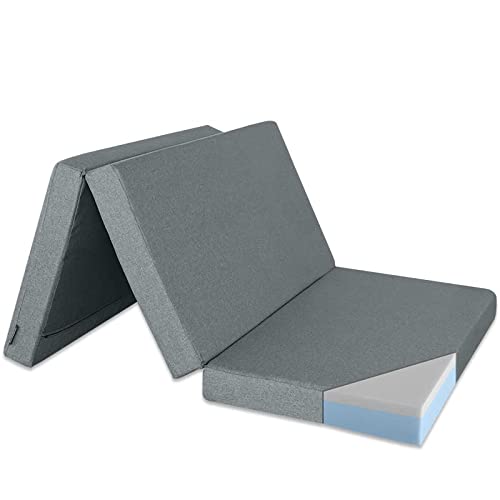 Ventadecolchones - Colchón Plegable con Viscoelástica con Cierre y Asa 120 x 190 x 10 cm con Espuma D25 extrafirme en Loneta Premium Gris para Furgonetas, de Viajes o para Invitados