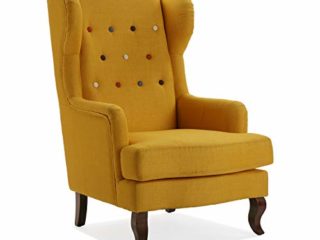 Versa Botones Butaca Orejera para Salón o Dormitorio. Sillón Lectura Diseño Vintage, Chesterfield con Apoyabrazos, Medidas (Al x L x An) 103 x 62 x 68 cm, Algodón y Madera, Color Amarillo