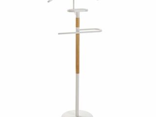 Versa Holstebro Galán de Noche Moderno Multifuncional con 2 Perchas o Colgadores para Ropa de Hombre o Mujer, Medidas (Al x L x An) 112 x 28,8 x 46,5 cm, Metal y Madera, Color Blanco
