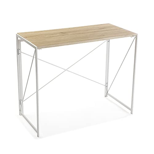 Versa Jack Mesa Escritorio para el Ordenador, Mesa para la Habitación o Estudio. Mesa Gaming, Plegable, Medidas (Al x L x An) 74 x 45 x 90 cm, Madera y Metal, Color Blanco