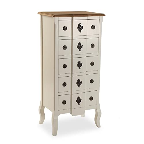 Versa Kaira Cómoda Cajonera para Almacenaje, Cajonera Dormitorio, Sinfonier, con 5 cajones, Medidas (Al x L x An) 104,5 x 50 x 36 cm, Madera, Color Marrón y Blanco