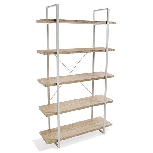 Versa Kiel Estantería de Pared de Estilo Industrial Biblioteca, con 5 Baldas o Estantes Librería Comedor Salon, Medidas (Al x L x An) 179 x 33 x 100 cm, Madera y Metal, Color Marrón y Blanco