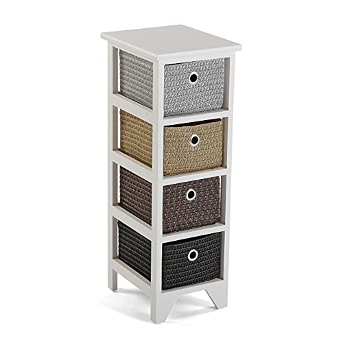 Versa Lingbo Mueble para el Baño, Cajonera con 4 cajones para organizar, Almacenaje moderno y divertido, Medidas (Al x L x An) 72 x 30 x 25 cm, Madera y Plástico, Color Blanco