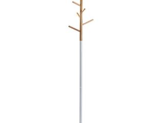 Versa Malmö Perchero de Pie de Estilo Minimalista, con 6 Ganchos o Colgadores para Ropa o Bolsos para el Recibidor, Medidas (Al x L x An) 171 x 28 x 28 cm, Metal y Madera, Color Blanco