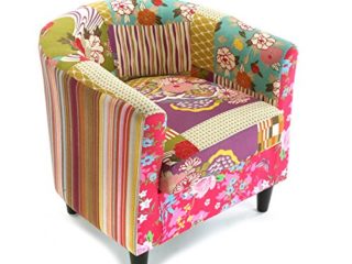 Versa Pink Patchwork Butaca Orejera para Salón, Dormitorio o Comedor. Sillón para Lectura de Diseño Vintage, con Apoyabrazos, Medidas (Al x L x An) 56 x 62 x 64 cm, Algodón y Madera, Color Rosa