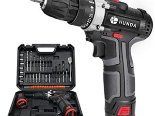 [Versión Mejorada] Taladro Atornillador, HUNDA Taladro inalámbrico con 2 Baterías, 28N.m Par Máx, 10 mm Portabrocas Automatico, 25+1 con Selección, 30 PCS para La Mayoría de La Necesidade Diaria