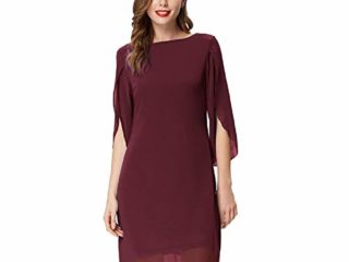 Vestido Ancho Gasa para Mujer Elegante Manga Corta Top Cuello Redondo Camiseta para Verano Primavera Vino Rojo XL Cl011125-1