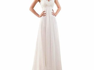 Vestido de Novia Mujer Escote Redondo sin Mangas Apliques de Encaje Corpiño Vestido de Novia de Gasa Clásico Vestidos de Fiesta de Noche Vestidos de Novia Vestido de Novia, L-F, blanco, US26W