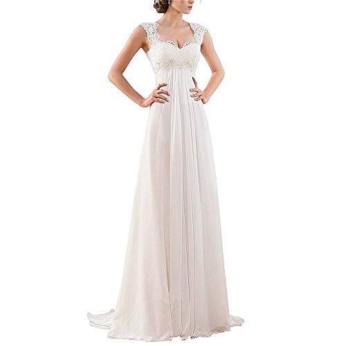 Vestido de Novia Mujer Escote Redondo sin Mangas Apliques de Encaje Corpiño Vestido de Novia de Gasa Clásico Vestidos de Fiesta de Noche Vestidos de Novia Vestido de Novia, L-F, blanco, US26W