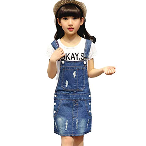Vestido Niñas Verano Niña Vestido de Princesa Sin Mangas Rotos Vaquero Peto de Vestidos Nina Ropa Adolescentes Chica Mezclilla Ropa para Niña Ajustable Correa de Hombro (Azul, 6-7 años)