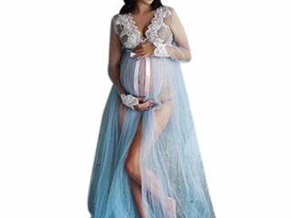 Vestidos Premama Fiesta Largos Maxi SHOBDW Moda 2019 Vestido de Maternidad Fotografia Encaje Vestidos Mujer Verano Sexy Cuello en V Bandage Ropa Premamá Vestidos de Fiesta(Azul,XL)