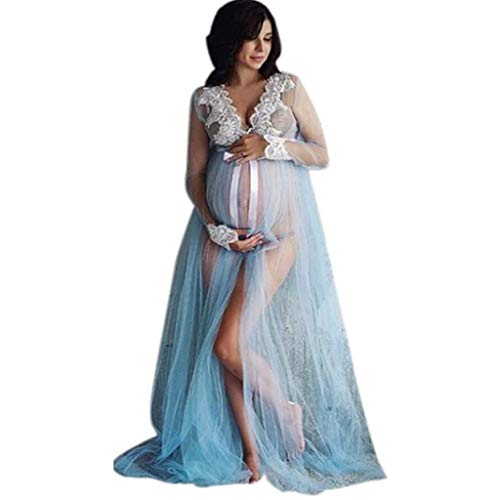 Vestidos Premama Fiesta Largos Maxi SHOBDW Moda 2019 Vestido de Maternidad Fotografia Encaje Vestidos Mujer Verano Sexy Cuello en V Bandage Ropa Premamá Vestidos de Fiesta(Azul,XL)