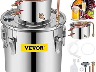VEVOR Destilador de Vino, 38,5 L 35 x 40 cm Equipo para Destilación de Agua, Acero Inoxidable Destilador de Bebida con Termómetro para Destilar Vino de Frutas, Agua, Brandy y Extracción de Plantas