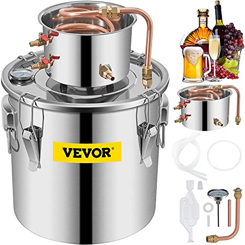 VEVOR Destilador de Vino, 38,5 L 35 x 40 cm Equipo para Destilación de Agua, Acero Inoxidable Destilador de Bebida con Termómetro para Destilar Vino de Frutas, Agua, Brandy y Extracción de Plantas