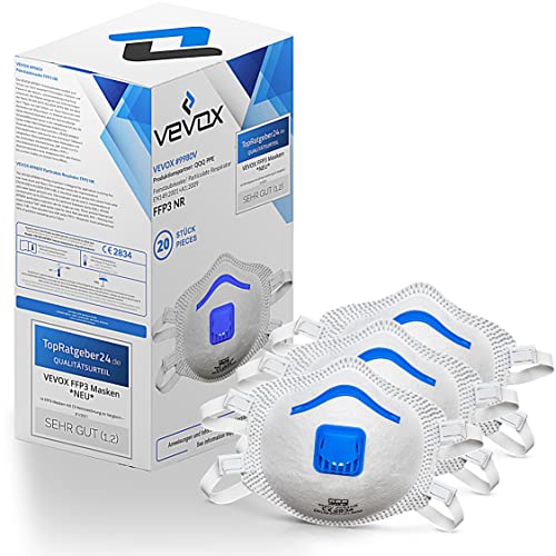 VEVOX® Mascarillas FFP3 - Caja de 5, 10 o 20 - con sellado comfort plus - máscara facial ffp 3 con válvula - Mascarillas Homologadas - Certificado CE de máxima protección
