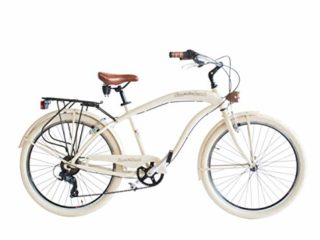 Via Veneto Bicicleta Cruiser Hombre 26" Blanca | Bicicleta de Paseo Ruedas Anchas 26 Pulgadas | Bici Beach Cruiser 26", 6 Velocidades, Chasis de Aluminio, Guardabarros, Luces LED y Portaequipajes