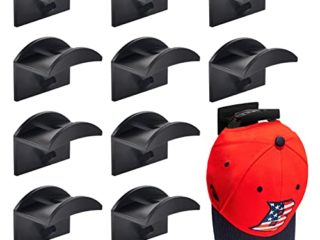 Vibbang Organizadores de Gorra (Paquete De 10) de Béisbol sin Perforación Ganchos de Sombrero Colgador Gorras Adhesivo Montado en Pared para Gorras De Béisbol (Negro)