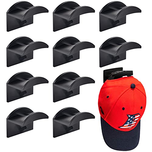 Vibbang Organizadores de Gorra (Paquete De 10) de Béisbol sin Perforación Ganchos de Sombrero Colgador Gorras Adhesivo Montado en Pared para Gorras De Béisbol (Negro)