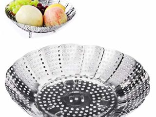Vicloon Cesta Vaporera Plegable de Acero Inoxidable,Steamer Cesta Plegable,Malla Agujeros 14-23 cm