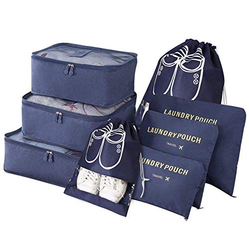 Vicloon Organizador de Maletas, 8 Piezas Bolsas Organizadoras Maleta, Impermeable Organizadores Maleta Viaje Equipaje Incluir 3 Cubos de Embalaje, 3 Bolsos de la Compresión y 2 Bolsas de Zapatos
