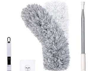 Vicloon Plumero de Limpieza, Microfibra Plumero con 2 en 1 Ranuras Cepillo de Limpieza, Extensible Ajustable Lavable con 245cm Barra Telescópica para Ventanas Persianas Muebles Coches - Gris