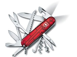 Victorinox Huntsman Lite Navaja con 21 funciones, incluyendo hoja, gancho multiusos y luz LED, color rojo transparente